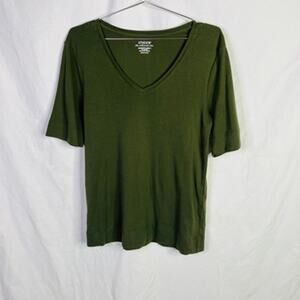 Chicos Pima Cotton Everyday Tee 1/M Green Knit V Neck Short Sleeve Casual
